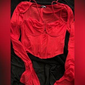 Red mesh bustier top